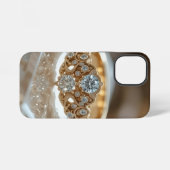 gouden glinsterende diamanten ring iPhone hoesje (Achterkant horizontaal)