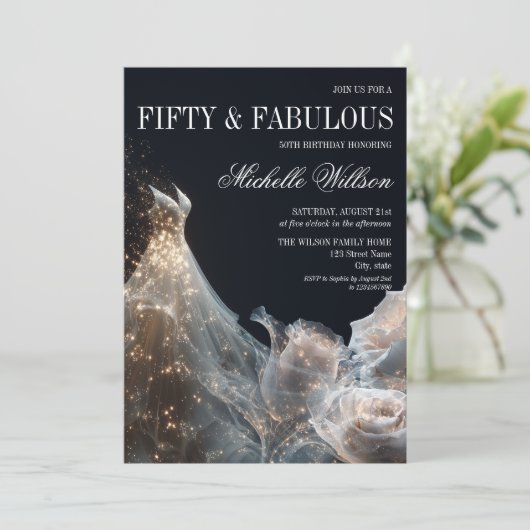 Gouden glinsterende Fifty and Fabulous galajurk Kaart (Staand voorkant)