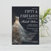 Gouden glinsterende Fifty and Fabulous galajurk Kaart (Staand voorkant)