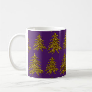 Gouden glinsterende kerstboom op paarse achtergron koffiemok