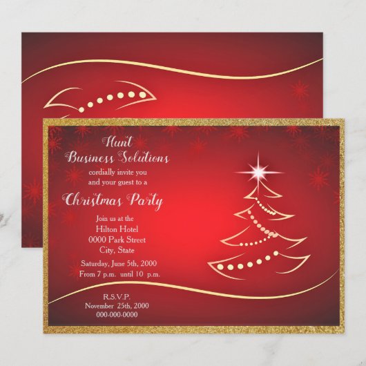 Gouden glinsterende kerstboom op rode feestelijke  kaart (Voorkant / Achterkant)