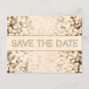 Gouden glinsterende lichten SAVE THE DATE Glam ans Aankondigingskaart