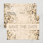 Gouden glinsterende lichten SAVE THE DATE Glam ans Aankondigingskaart (Voorkant / Achterkant)