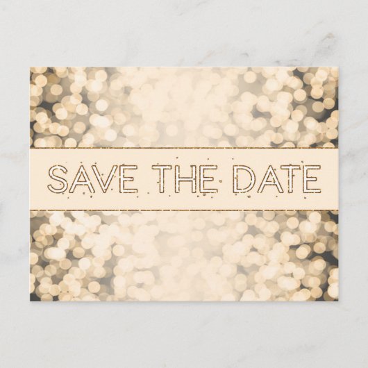 Gouden glinsterende lichten SAVE THE DATE Glam ans Aankondigingskaart (Voorkant)