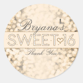 Gouden glinsterende lichten Sweet 16-feeststickers Ronde Sticker