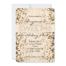 Gouden glinsterende lichten ZOETE 16 feest uitnodi