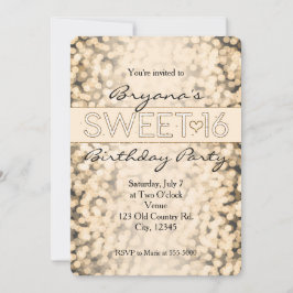 Gouden glinsterende lichten ZOETE 16 feest uitnodi Kaart