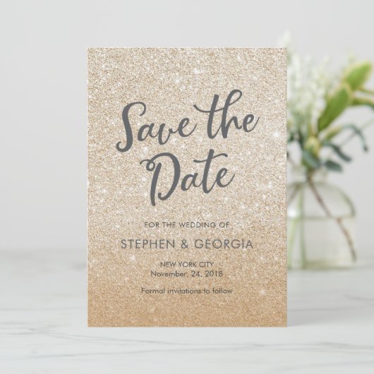 Gouden glinsterende Save our date trouwkaarten Save The Date (Staand voorkant)