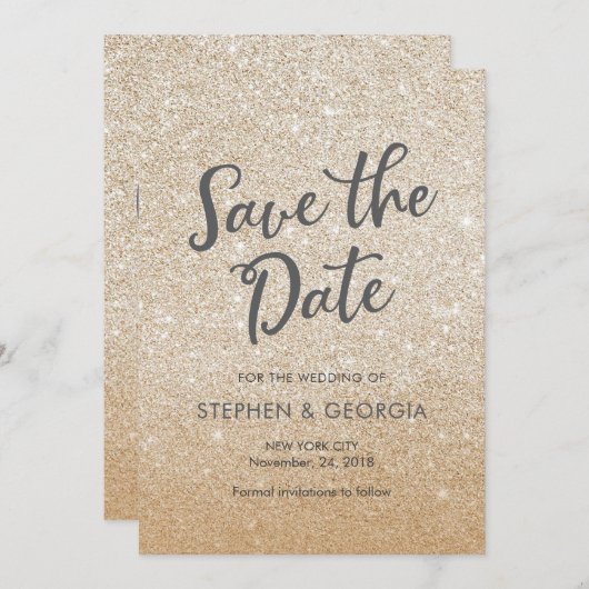 Gouden glinsterende Save our date trouwkaarten Save The Date (Voorkant / Achterkant)