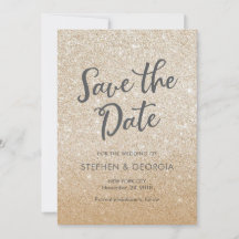 Gouden glinsterende Save our date trouwkaarten