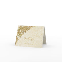 Gouden glinsterrozen op ivoorkleurige bedankkaart