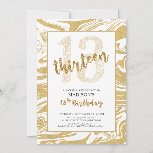 Gouden Glitter 13e verjaardag Modern Script Kaart (Voorkant)