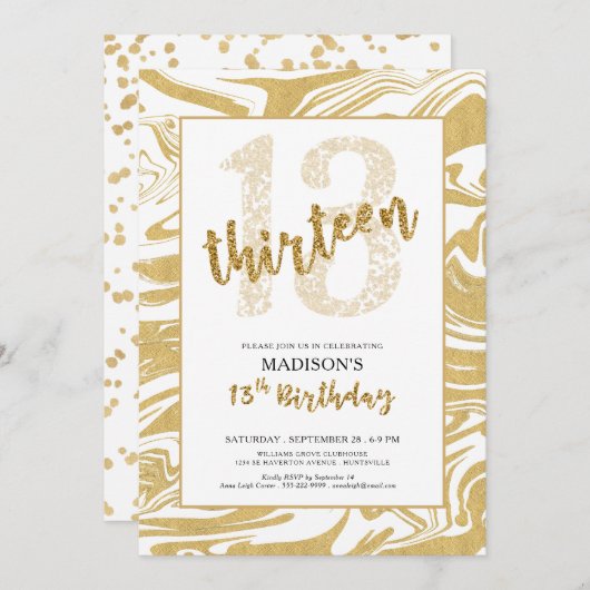 Gouden Glitter 13e verjaardag Modern Script Kaart (Voorkant / Achterkant)