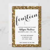 Gouden Glitter 14e Verjaardag Kaart (Voorkant)