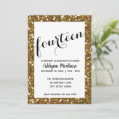Gouden Glitter 14e Verjaardag Kaart (Staand voorkant)
