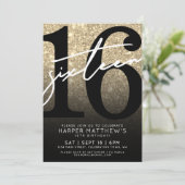 Gouden Glitter 16e Verjaardag Kaart (Staand voorkant)