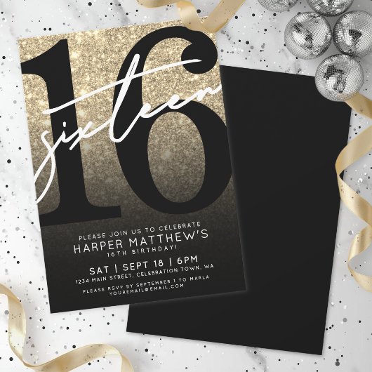 Gouden Glitter 16e Verjaardag Kaart