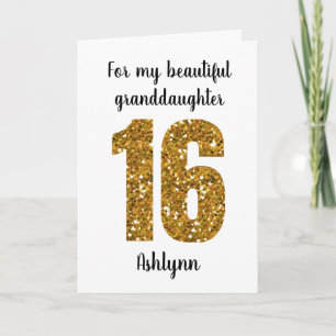 Gouden Glitter 16e Verjaardag Kleindochter Kaart
