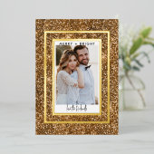 Gouden glitter 1 foto realistisch folie feestdagenkaart (Staand Voorkant)