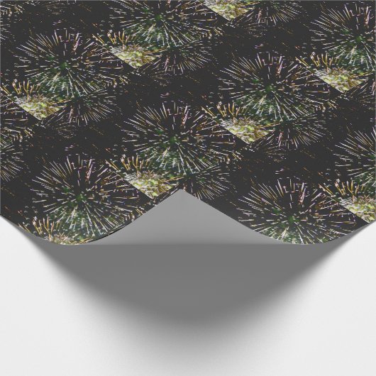 Gouden glitter 2025 oudejaarsavond goud vuurwerk cadeaupapier (Hoek)