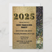 Gouden glitter 2025 oudejaarsavond goud vuurwerk kaart (Voorkant)