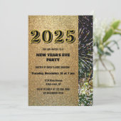 Gouden glitter 2025 oudejaarsavond goud vuurwerk kaart (Staand voorkant)