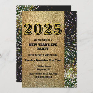 Gouden glitter 2025 oudejaarsavond goud vuurwerk kaart