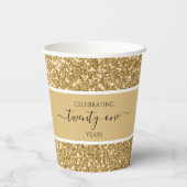 Gouden Glitter 21e Jubileum Happy Birthday Party Papieren Bekers (Achterkant)