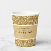 Gouden Glitter 21e Jubileum Happy Birthday Party Papieren Bekers (Voorkant)
