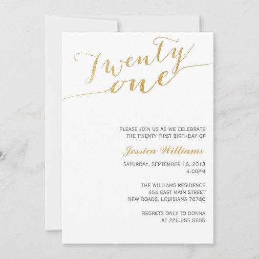 Gouden Glitter 21e Verjaardagsfeest Kaart (Voorkant)