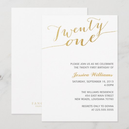 Gouden Glitter 21e Verjaardagsfeest Kaart (Voorkant / Achterkant)