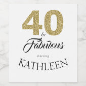 Gouden Glitter 40 en Fabulous 40th Verjaardagsfees Wijn Etiket (Enkel label)