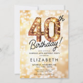 Gouden Glitter 40e digitale verjaardag uitnodiging (Voorkant)