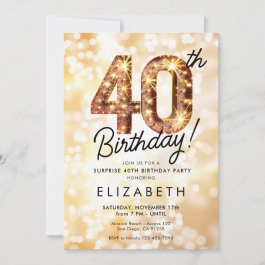 Gouden Glitter 40e digitale verjaardag uitnodiging (Voorkant)