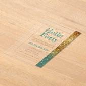 Gouden Glitter 40e verjaardagsfeestje Acryl Uitnodigingen (Laagn)