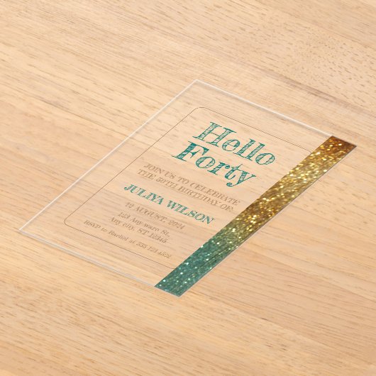 Gouden Glitter 40e verjaardagsfeestje Acryl Uitnodigingen (Laagn)