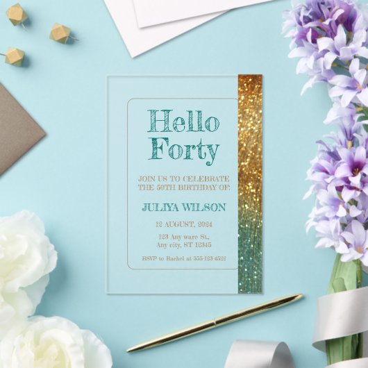 Gouden Glitter 40e verjaardagsfeestje Acryl Uitnodigingen (Insitu (Huwelijk))