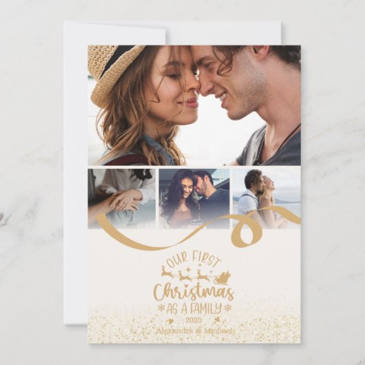 Gouden Glitter 4 Foto Kerstmis Feestdagenkaart (Voorkant)