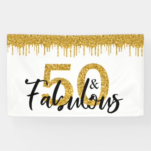 Gouden Glitter 50 en Fabulous Verjaardag Decoratie Spandoek (Horizontaal)