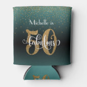 Gouden Glitter 50 & Fabulous Blauwgroen Ombre Verj Blikjeskoeler (Voorkant)