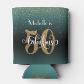 Gouden Glitter 50 & Fabulous Blauwgroen Ombre Verj Blikjeskoeler (Achterkant)