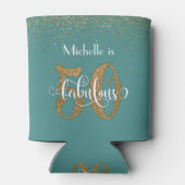 Gouden Glitter 50 & Fabulous Blauwgroen Verjaardag Blikjeskoeler (Achterkant)