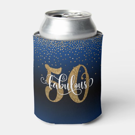 Gouden Glitter 50 & Fabulous Blue Ombre Verjaardag Blikjeskoeler (Blikje Voorkant)