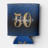 Gouden Glitter 50 & Fabulous Blue Ombre Verjaardag Blikjeskoeler (Voorkant)