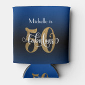 Gouden Glitter 50 & Fabulous Blue Ombre Verjaardag Blikjeskoeler (Voorkant)