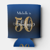 Gouden Glitter 50 & Fabulous Blue Ombre Verjaardag Blikjeskoeler (Achterkant)