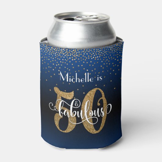Gouden Glitter 50 & Fabulous Blue Ombre Verjaardag Blikjeskoeler (Blikje Voorkant)