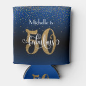 Gouden Glitter 50 & Fabulous Blue Ombre Verjaardag Blikjeskoeler (Voorkant)