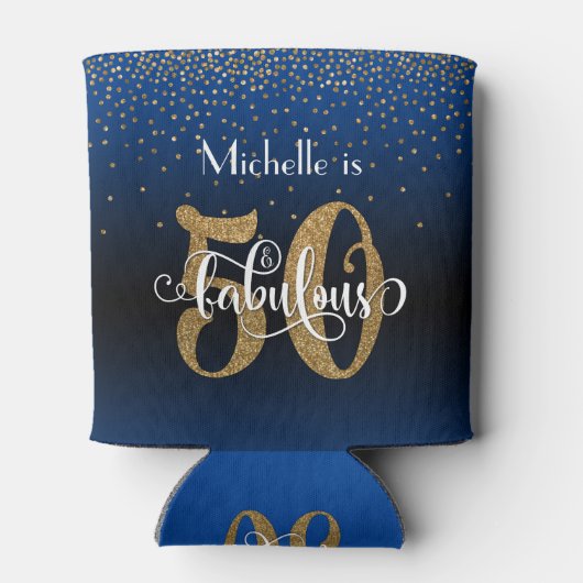 Gouden Glitter 50 & Fabulous Blue Ombre Verjaardag Blikjeskoeler (Achterkant)