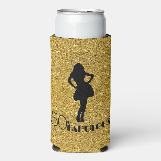 Gouden Glitter 50 & FABULOUS Modern Glam Silhouett Seltzer Blikjeskoeler (Seltzer Voorkant)